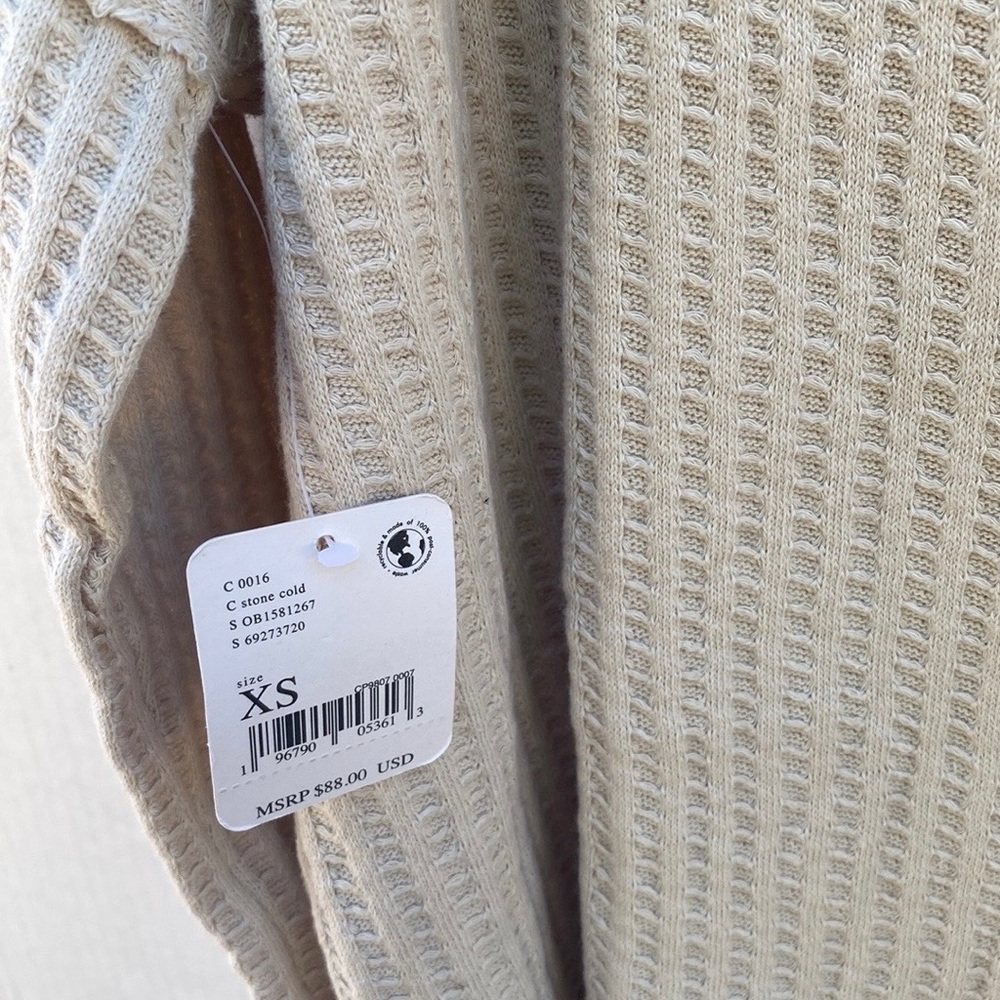 NWT Free People XS Cream Juicy Cowl Neck Long Sleeve Waffle Knit thermal top - Picture 7 of 8